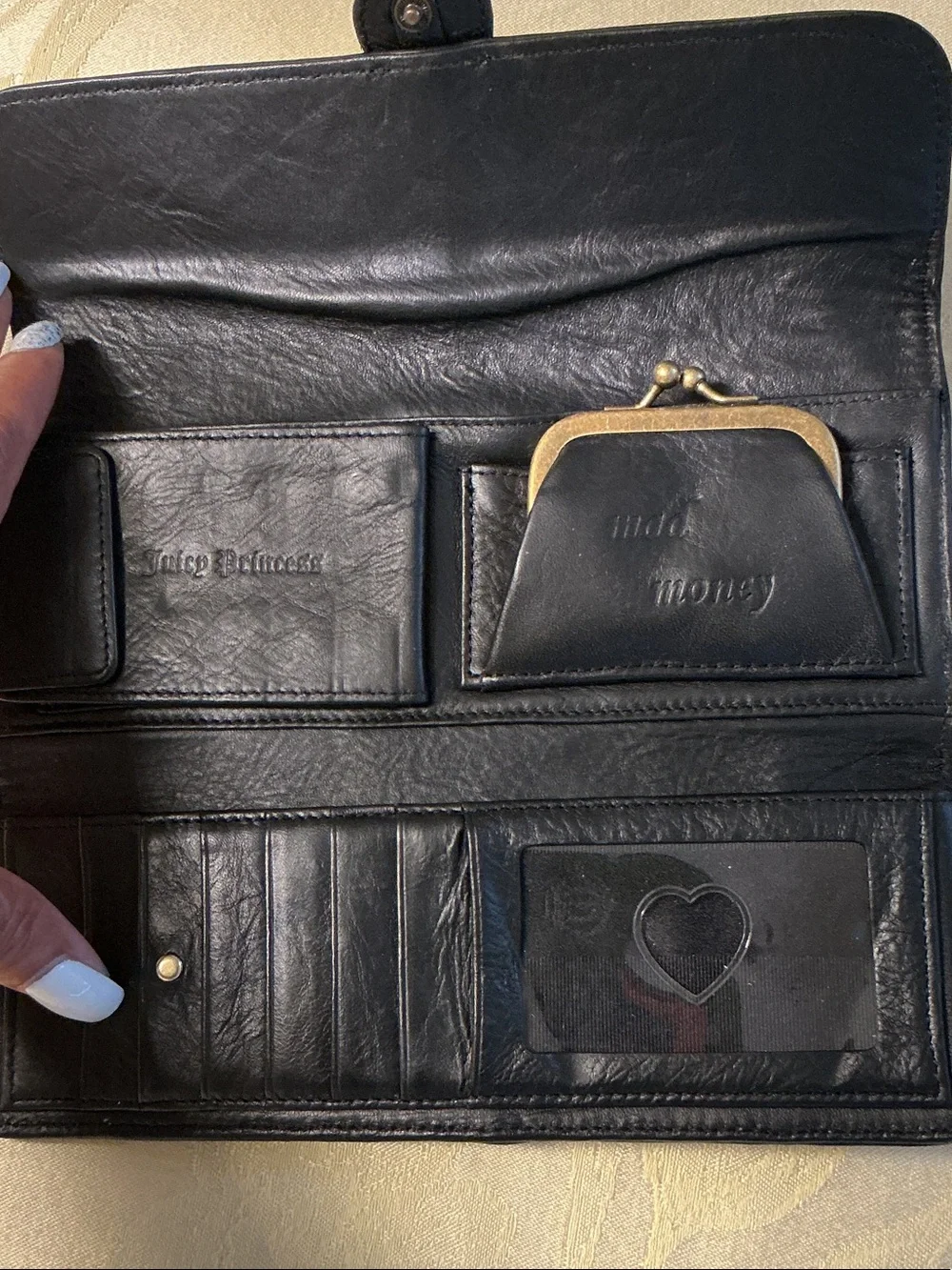 Juicy Couture VINTAGE Black Leather Clutch Wallet with Brass Hardware